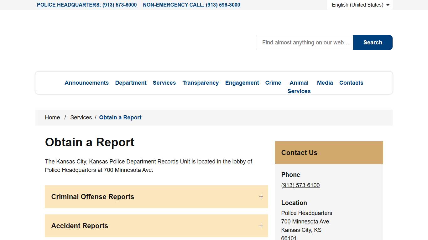 Obtain a Report Kansas City, Kansas Police Department